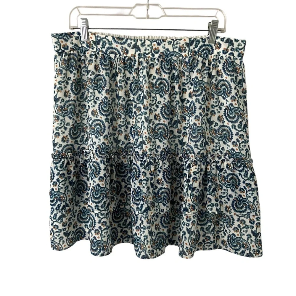 J. Crew Tiered Ruffle Mini Skirt Floral Feminine Artsy Flowy Sz L